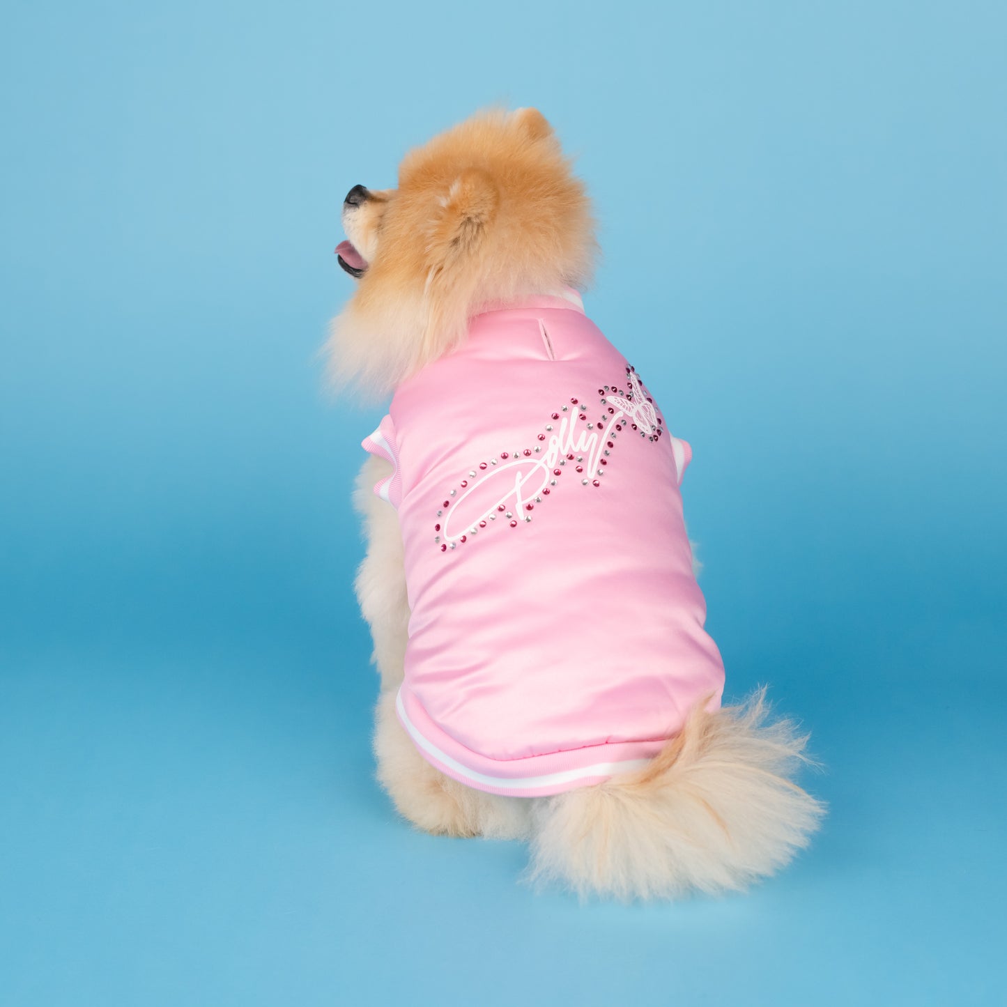 Dolly Rhinestone Varsity Pet Jacket - Pink