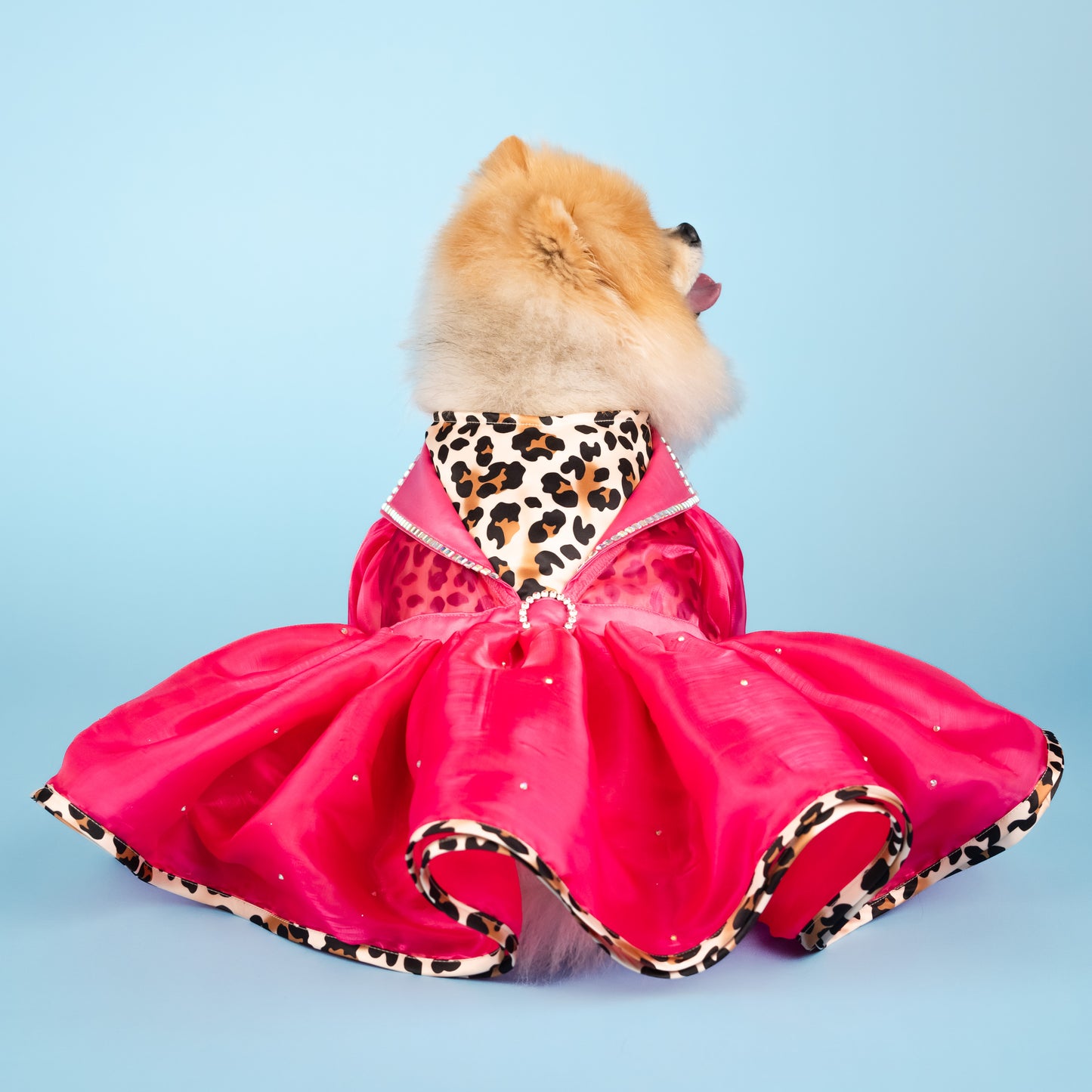Leopard Notched Collar Pet Dress - Pink