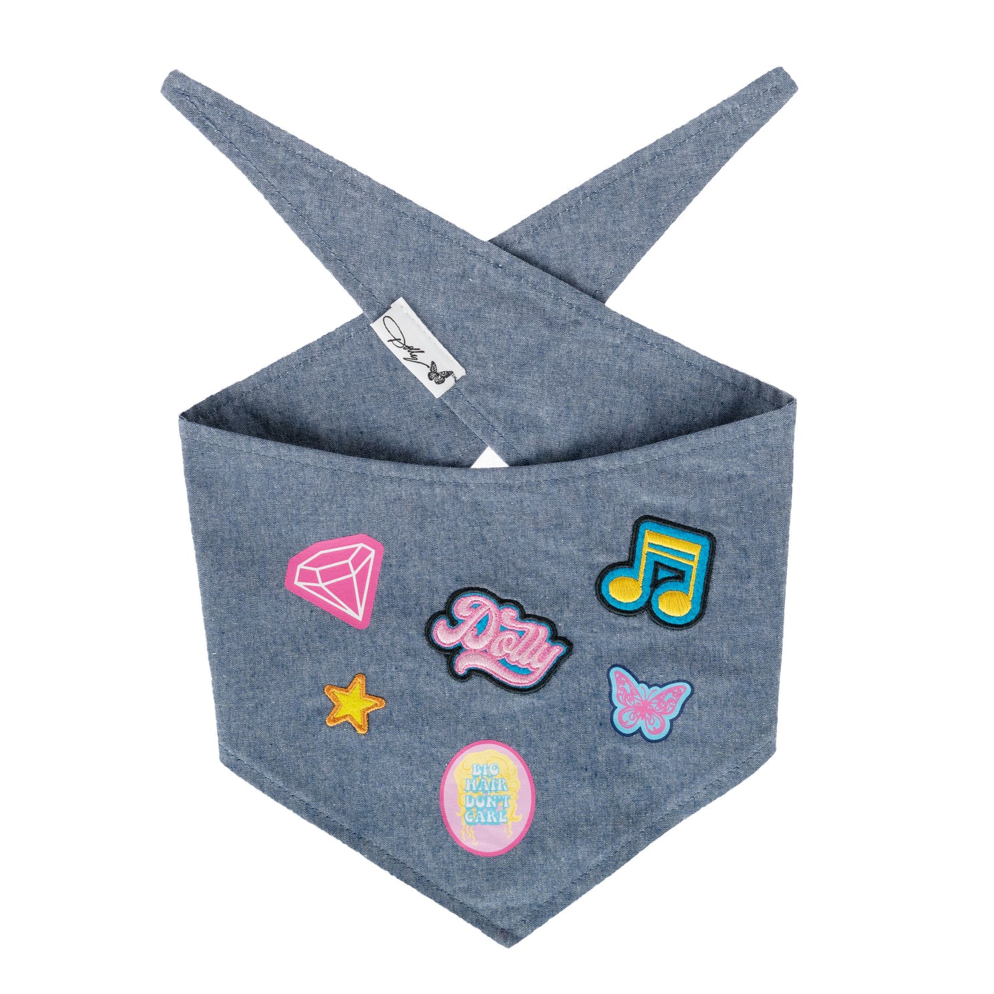 Blue Chambray Bandana with Patches for Pets